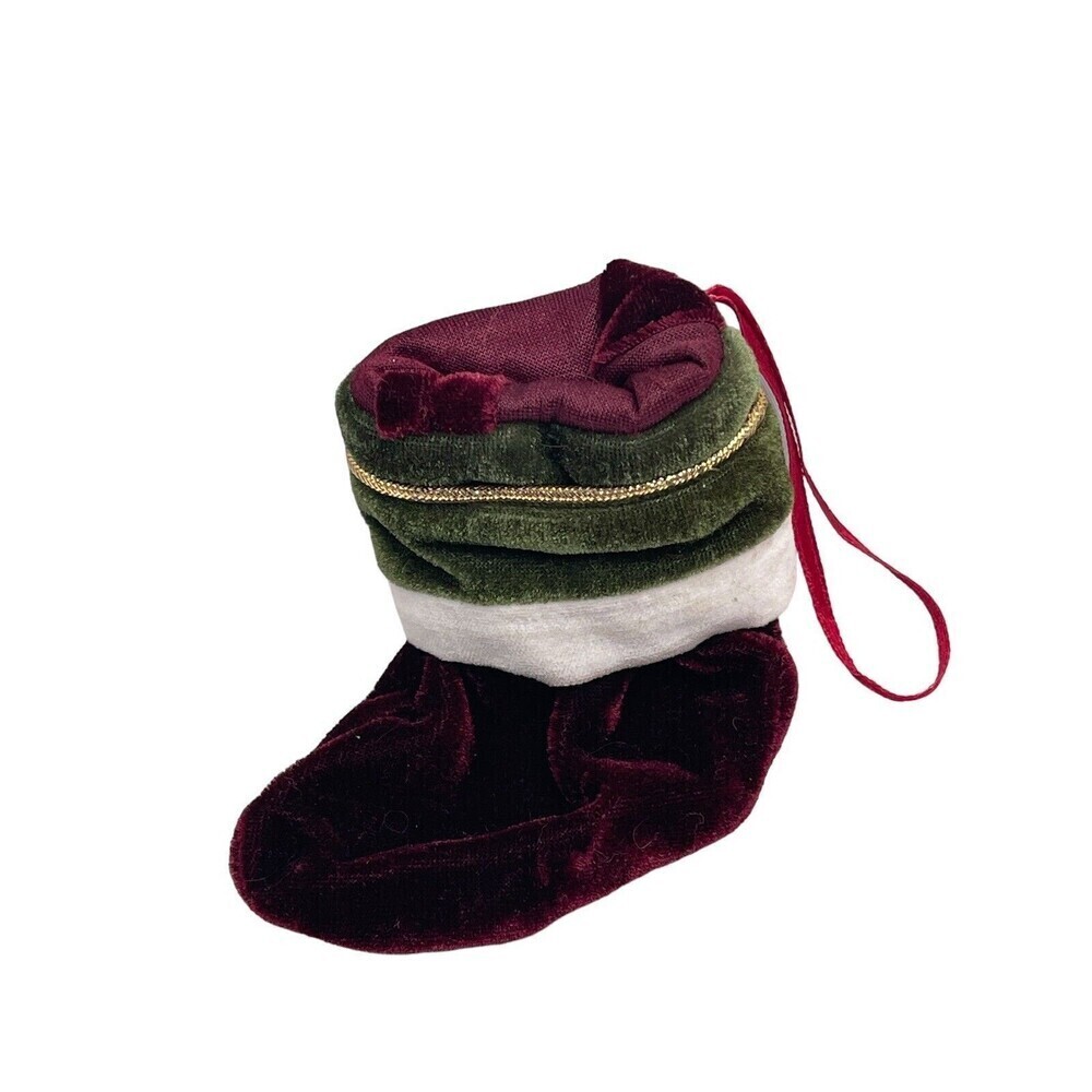 Vintage Christmas Stocking Multi Color Velvet Hanging Socks Ornament 5”